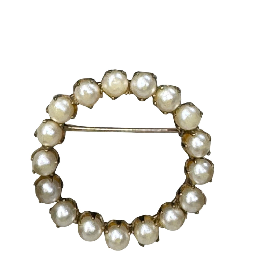 12k Gold Filled Akoya Pearl Circle Wreath Brooch Pin TK Vintage 4gr Classic