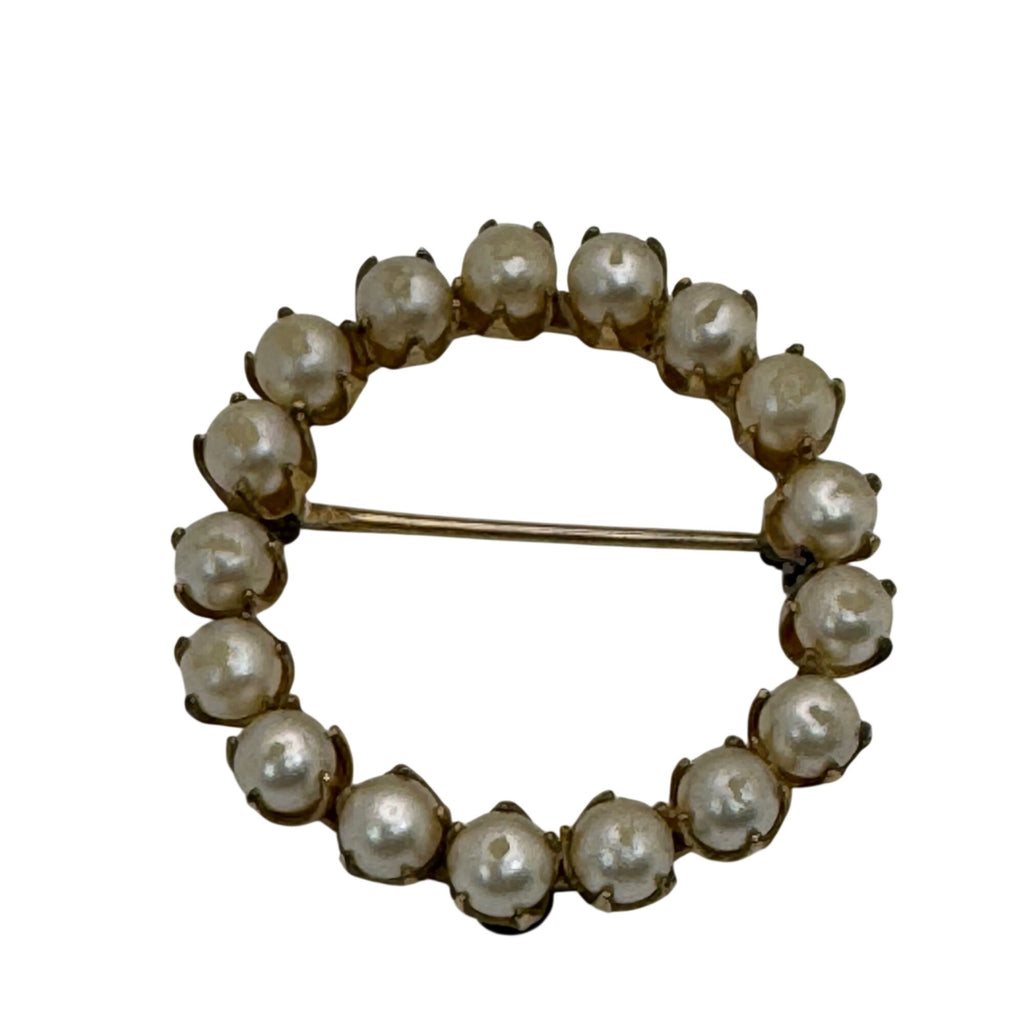 12k Gold Filled Akoya Pearl Circle Wreath Brooch Pin TK Vintage 4gr Classic