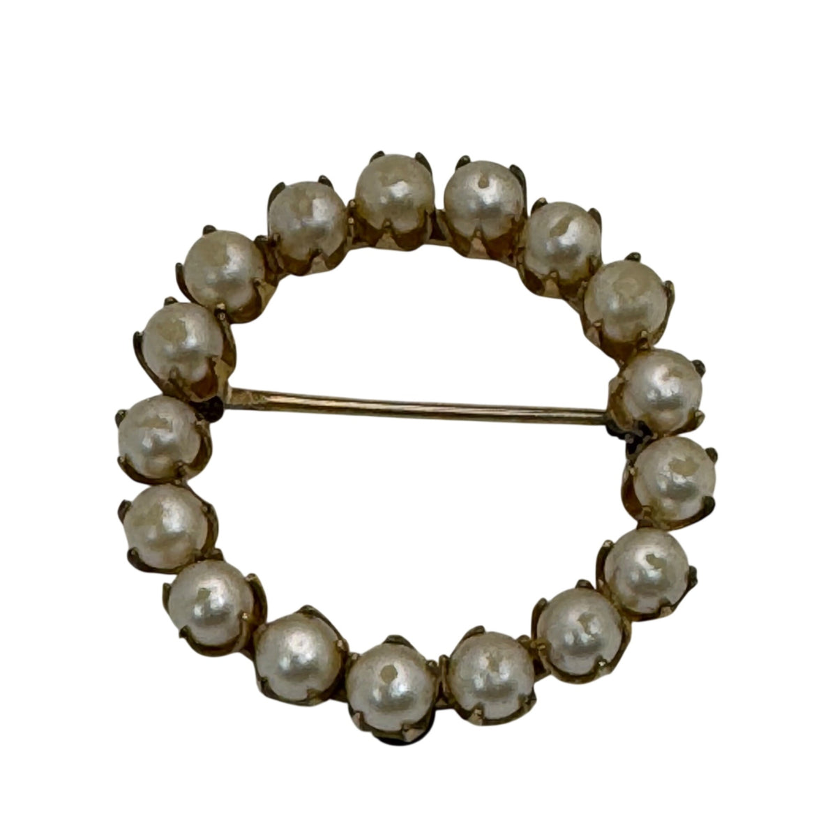 12k Gold Filled Akoya Pearl Circle Wreath Brooch Pin TK Vintage 4gr Classic