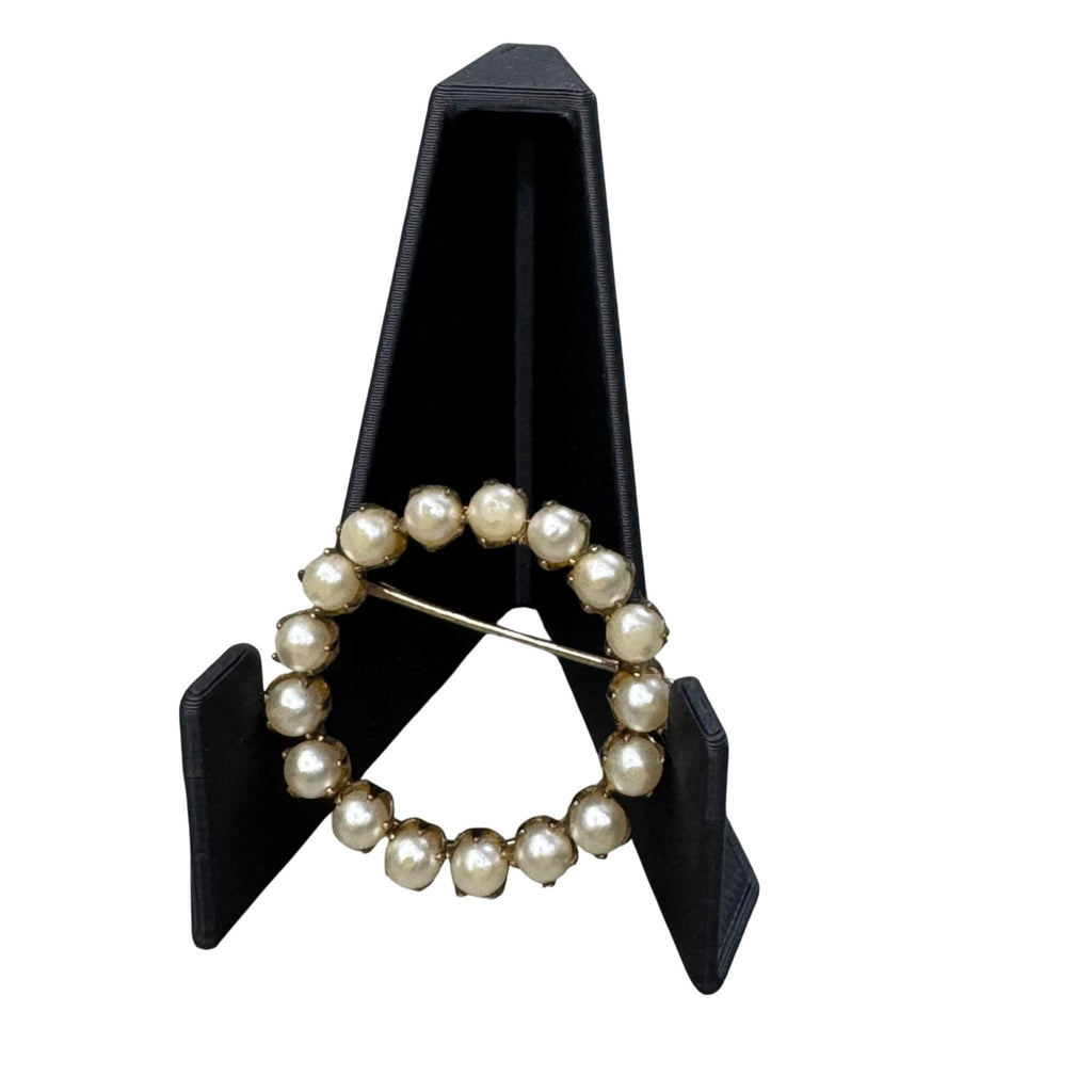 12k Gold Filled Akoya Pearl Circle Wreath Brooch Pin TK Vintage 4gr Classic