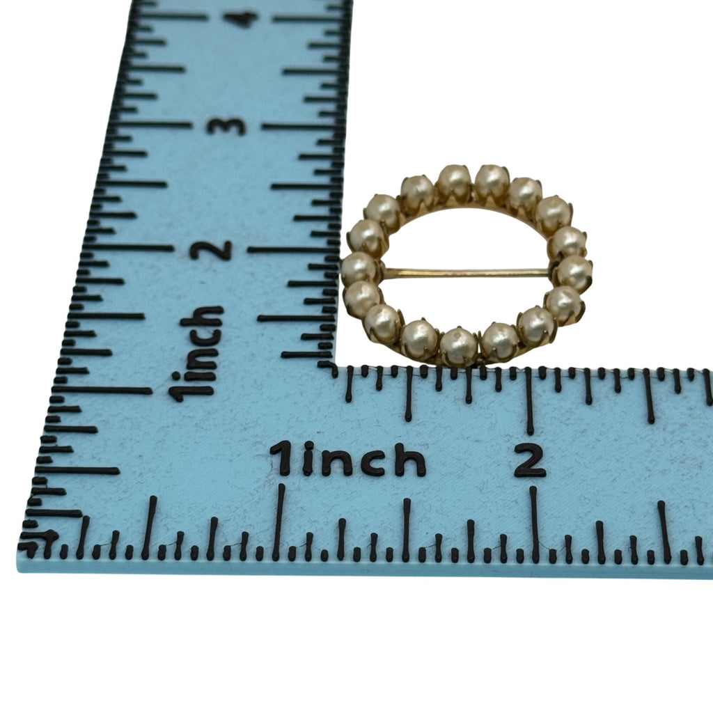 12k Gold Filled Akoya Pearl Circle Wreath Brooch Pin TK Vintage 4gr Classic