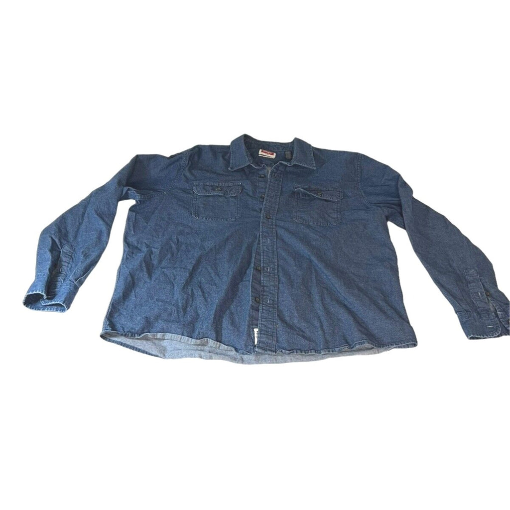 Wrangler Shirt 2XL Blue Denim Jean Button Down Flex Stretch Comfort XXL Big Tall