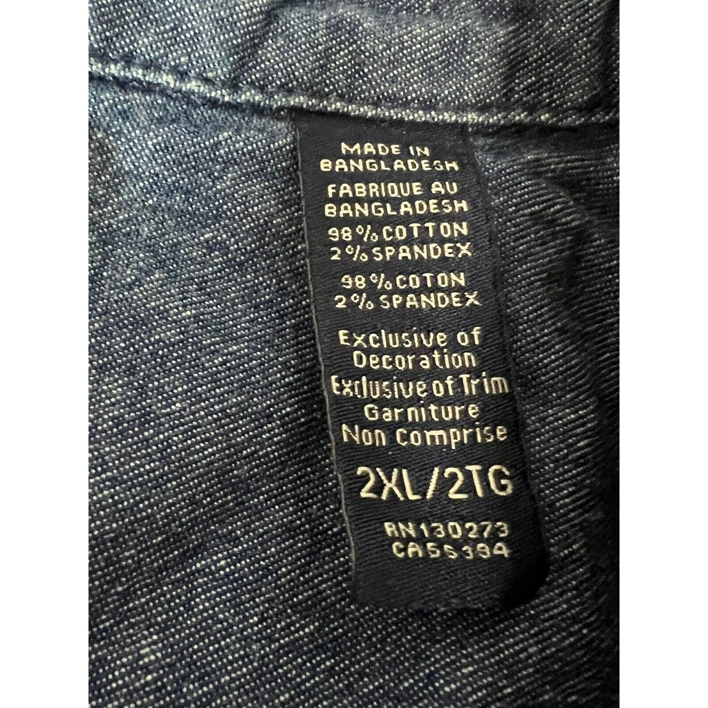 Wrangler Shirt 2XL Blue Denim Jean Button Down Flex Stretch Comfort XXL Big Tall