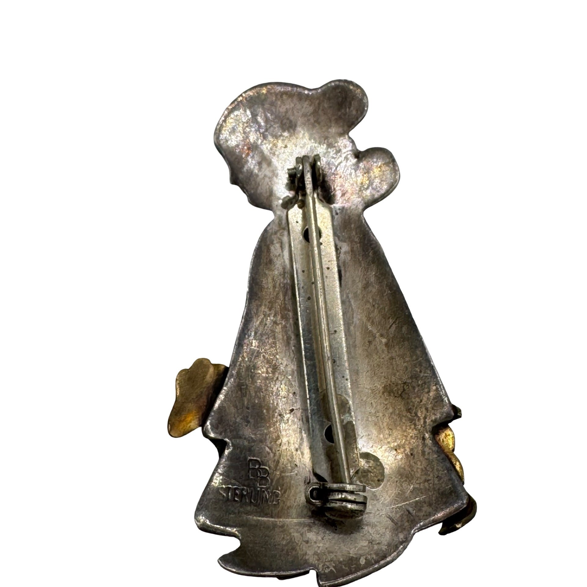 Vintage Navajo Benson Boyd Sterling Silver Brass BB Native Girl Sheep Pin Brooch