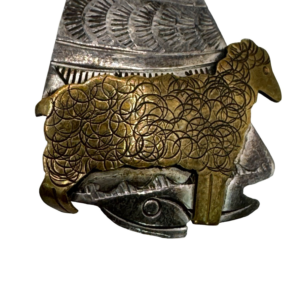 Vintage Navajo Benson Boyd Sterling Silver Brass BB Native Girl Sheep Pin Brooch