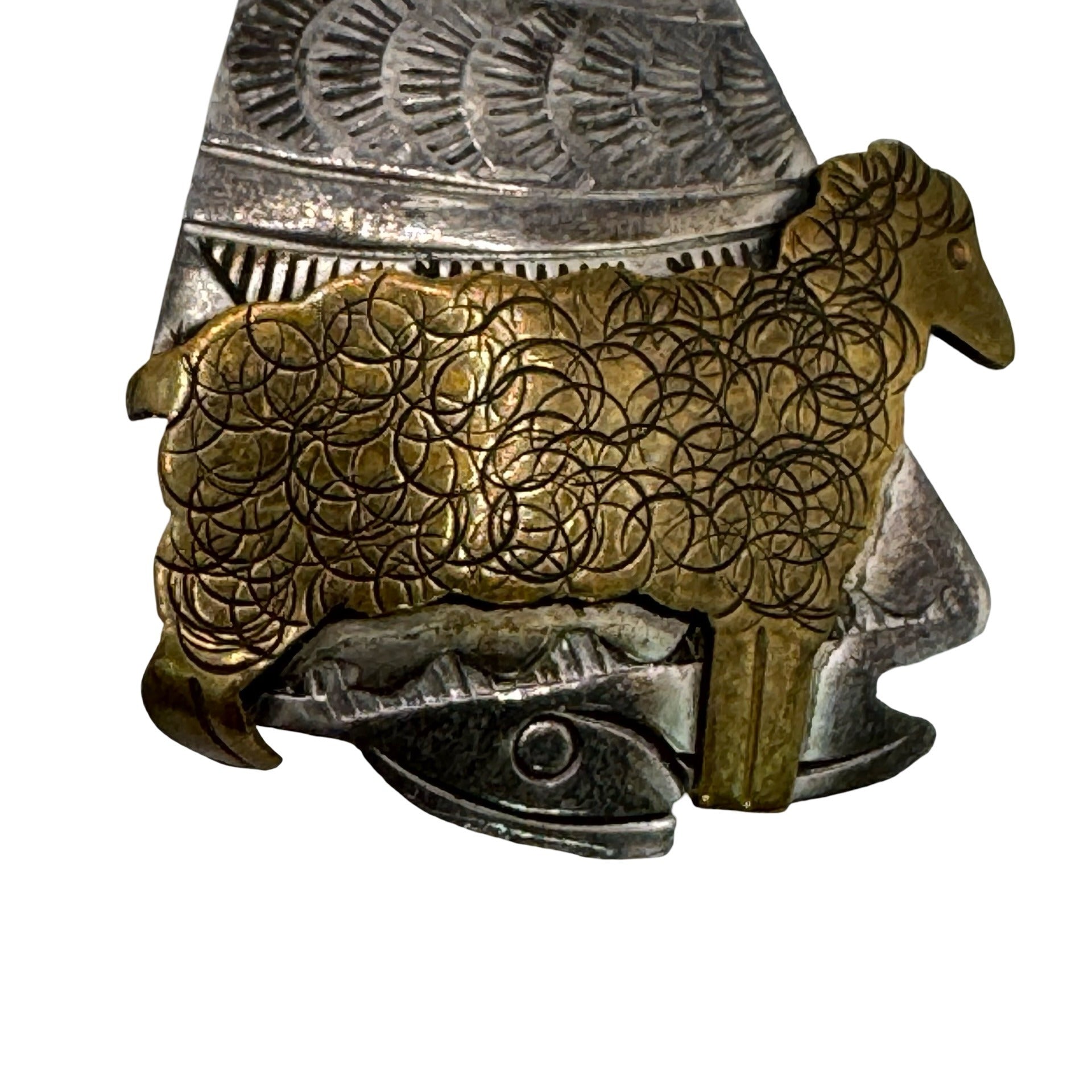 Vintage Navajo Benson Boyd Sterling Silver Brass BB Native Girl Sheep Pin Brooch