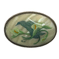 Hand-Painted Mother Of Pearl Floral Brooch Calla Lily SilverTone Oval Vintage 3"