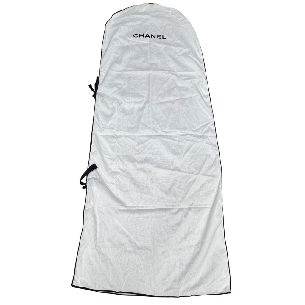 Chanel White Garment Bag 59"x24.5" Dustproof Cover With Black Trim For Dresses Or Coats
