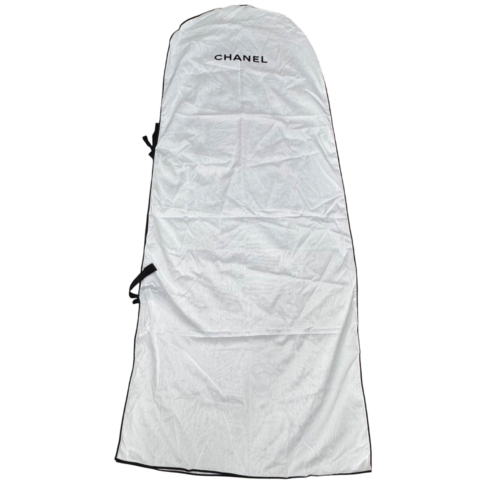 Chanel White Garment Bag 59"x24.5" Dustproof Cover With Black Trim For Dresses Or Coats