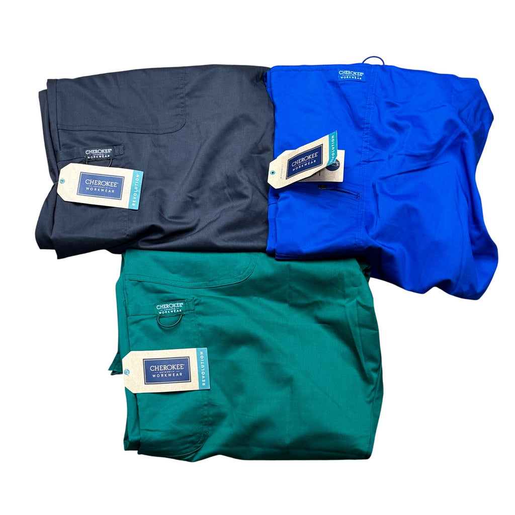 Cherokee Workwear Petite Scrub Pants 2XL Lot 3 Pair NEW Green Light Navy Blue