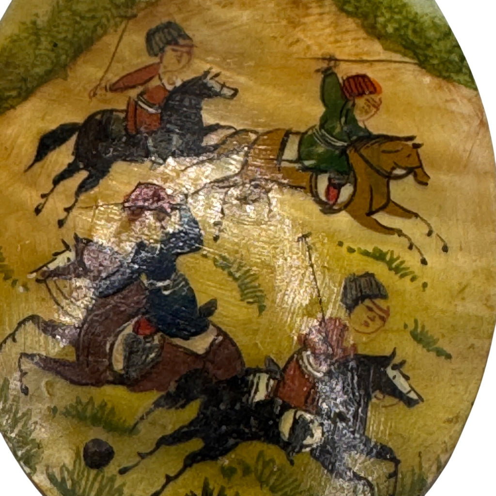 Vintage Battle Scene Hand Painted Shell MOP Pendant 2.5" Equestrian Hunting