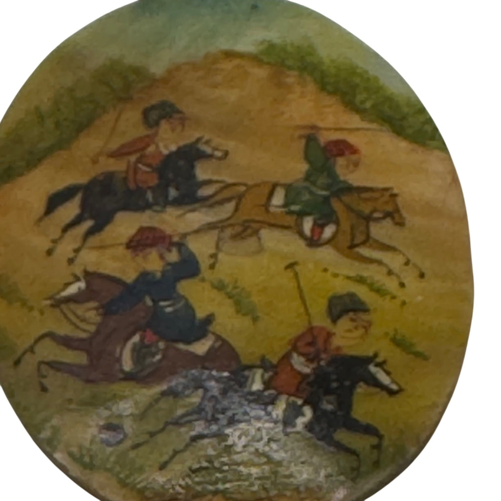 Vintage Battle Scene Hand Painted Shell MOP Pendant 2.5" Equestrian Hunting