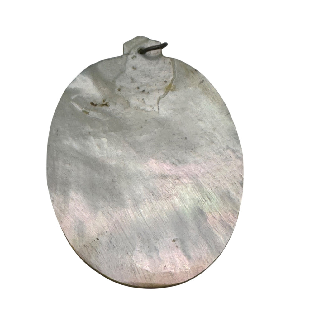 Vintage Battle Scene Hand Painted Shell MOP Pendant 2.5" Equestrian Hunting