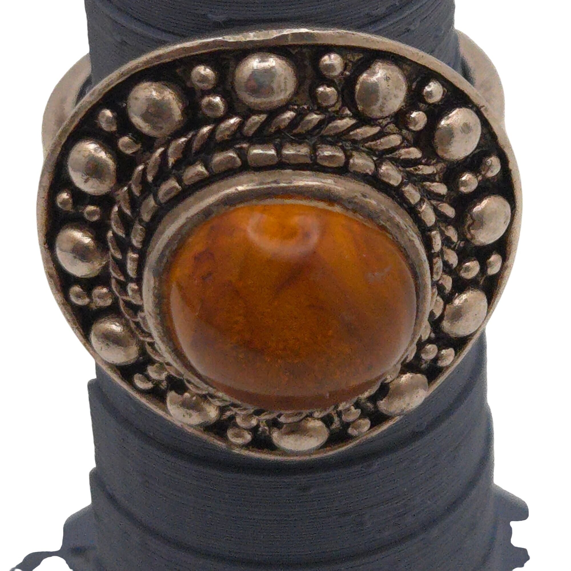Vintage Sterling Silver Amber Cabochon Ring Size 9 Boho Style Statement Jewelry