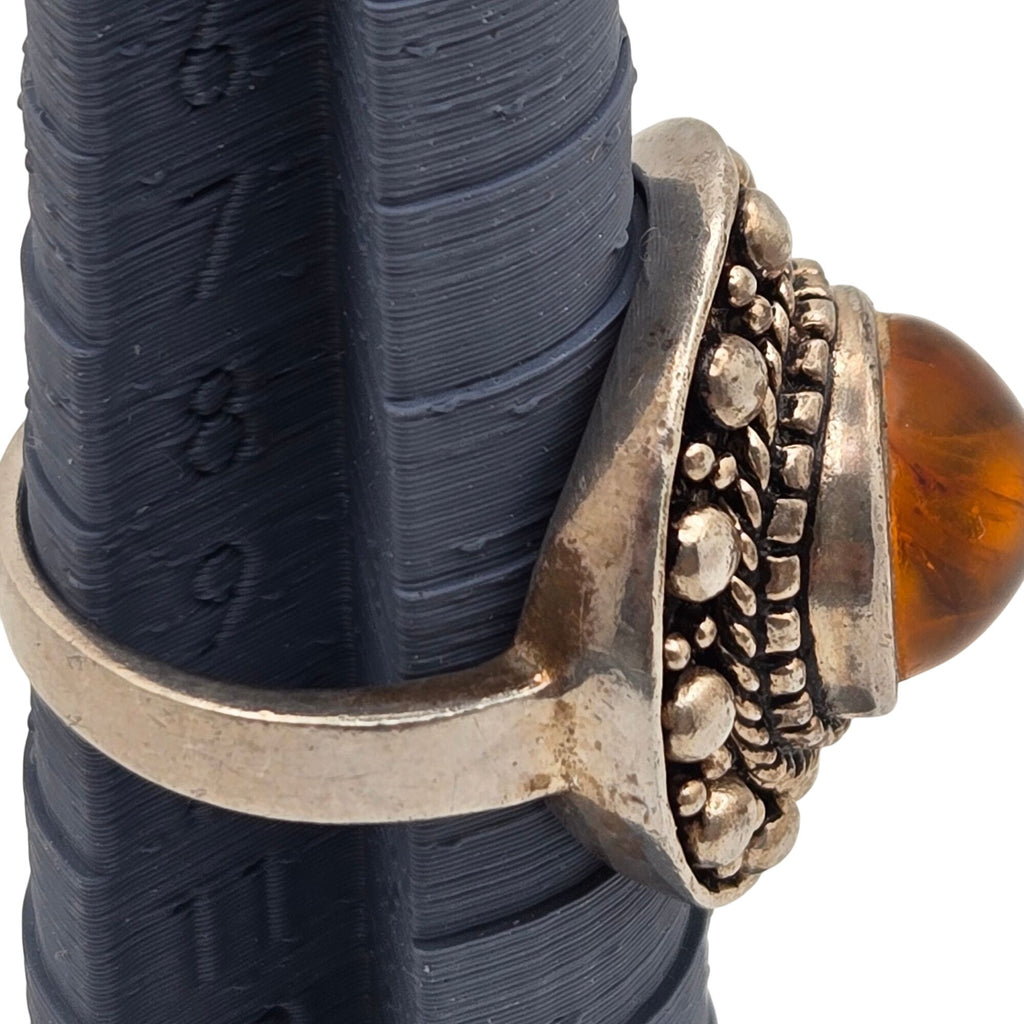Vintage Sterling Silver Amber Cabochon Ring Size 9 Boho Style Statement Jewelry