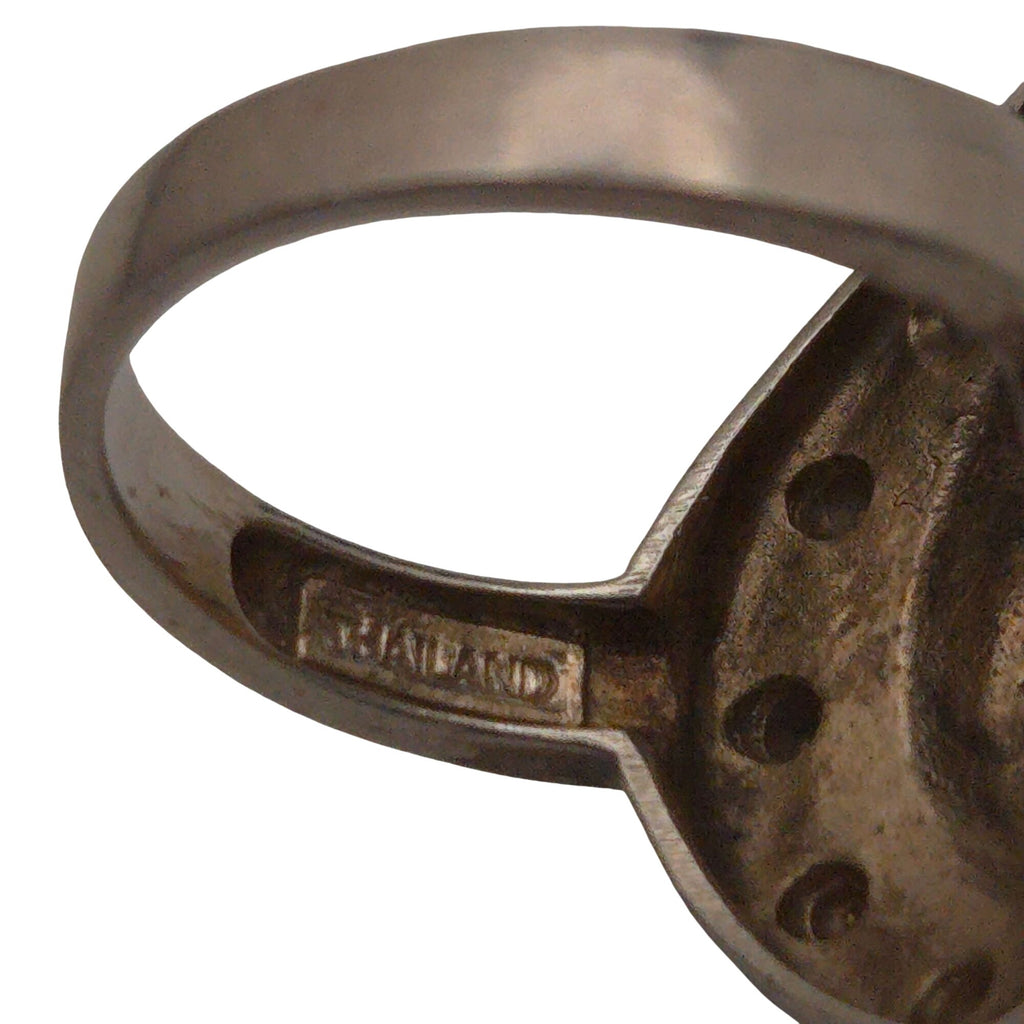 Vintage Sterling Silver Amber Cabochon Ring Size 9 Boho Style Statement Jewelry