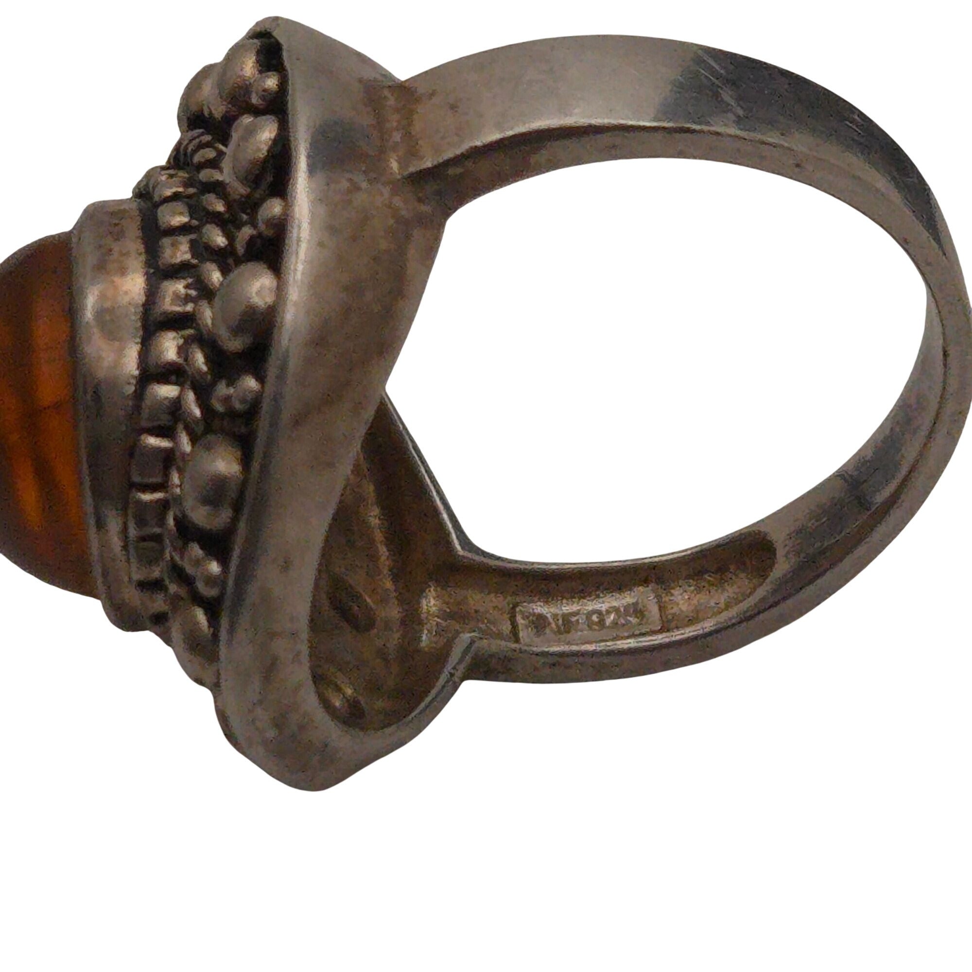Vintage Sterling Silver Amber Cabochon Ring Size 9 Boho Style Statement Jewelry