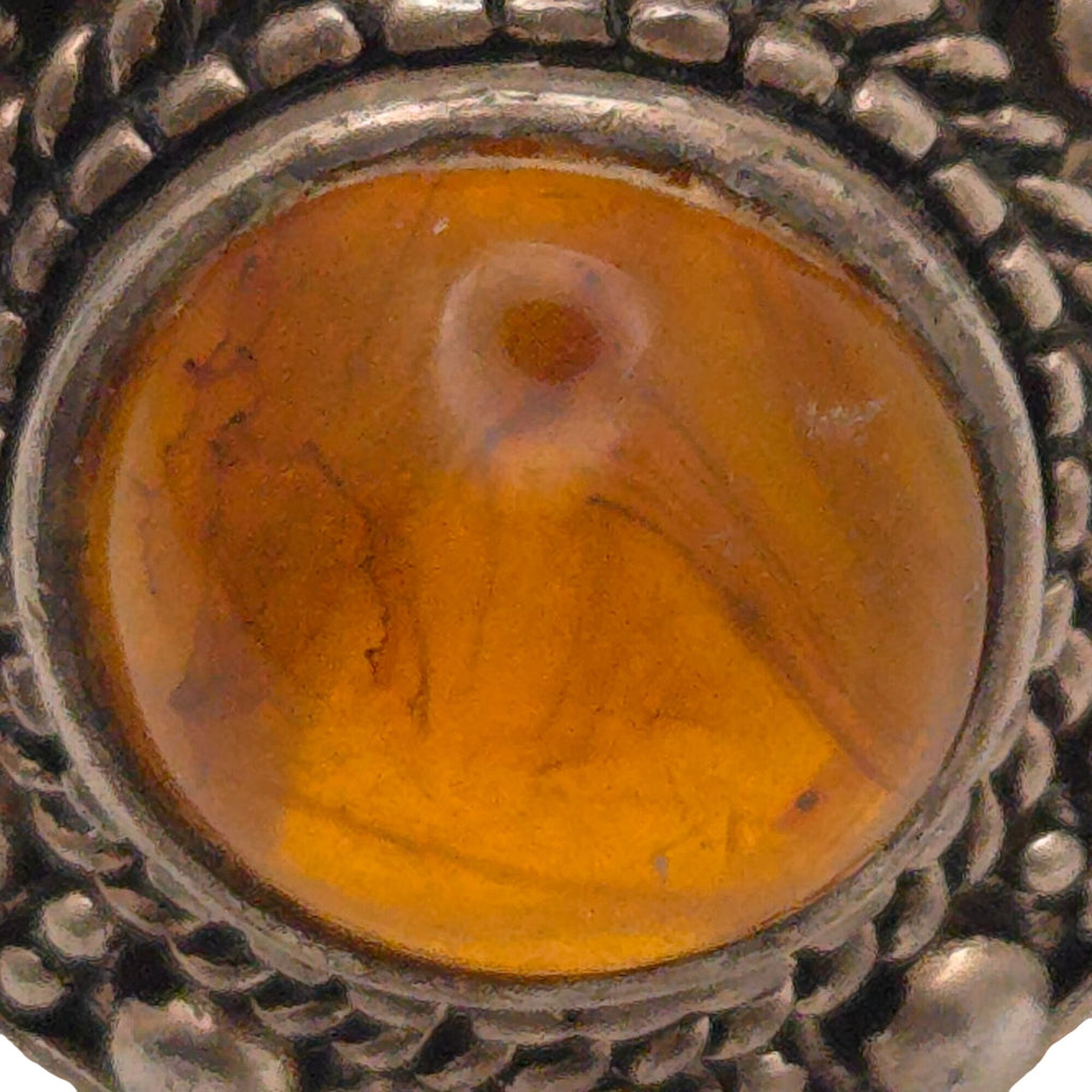 Vintage Sterling Silver Amber Cabochon Ring Size 9 Boho Style Statement Jewelry