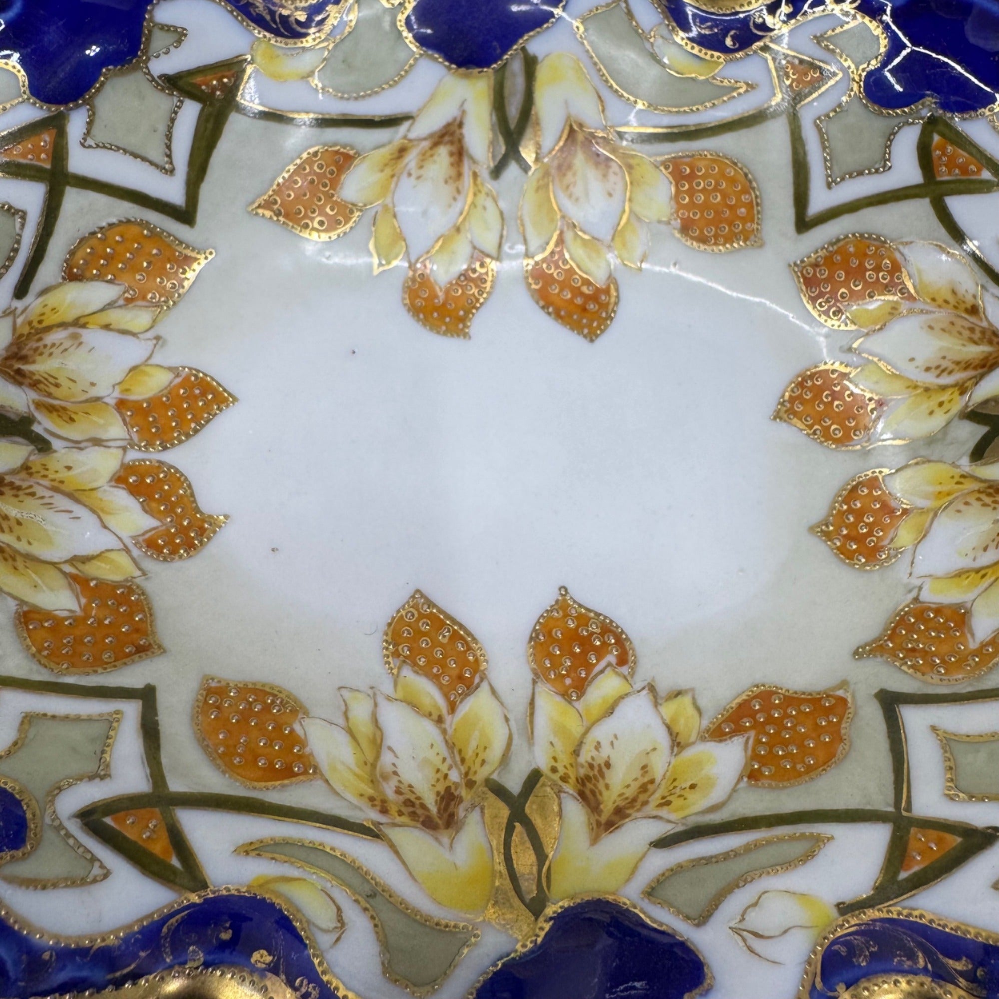 Vintage Imperial Nippon Porcelain Bowl Handles Cobalt Blue Gold Floral Gilt 10.5