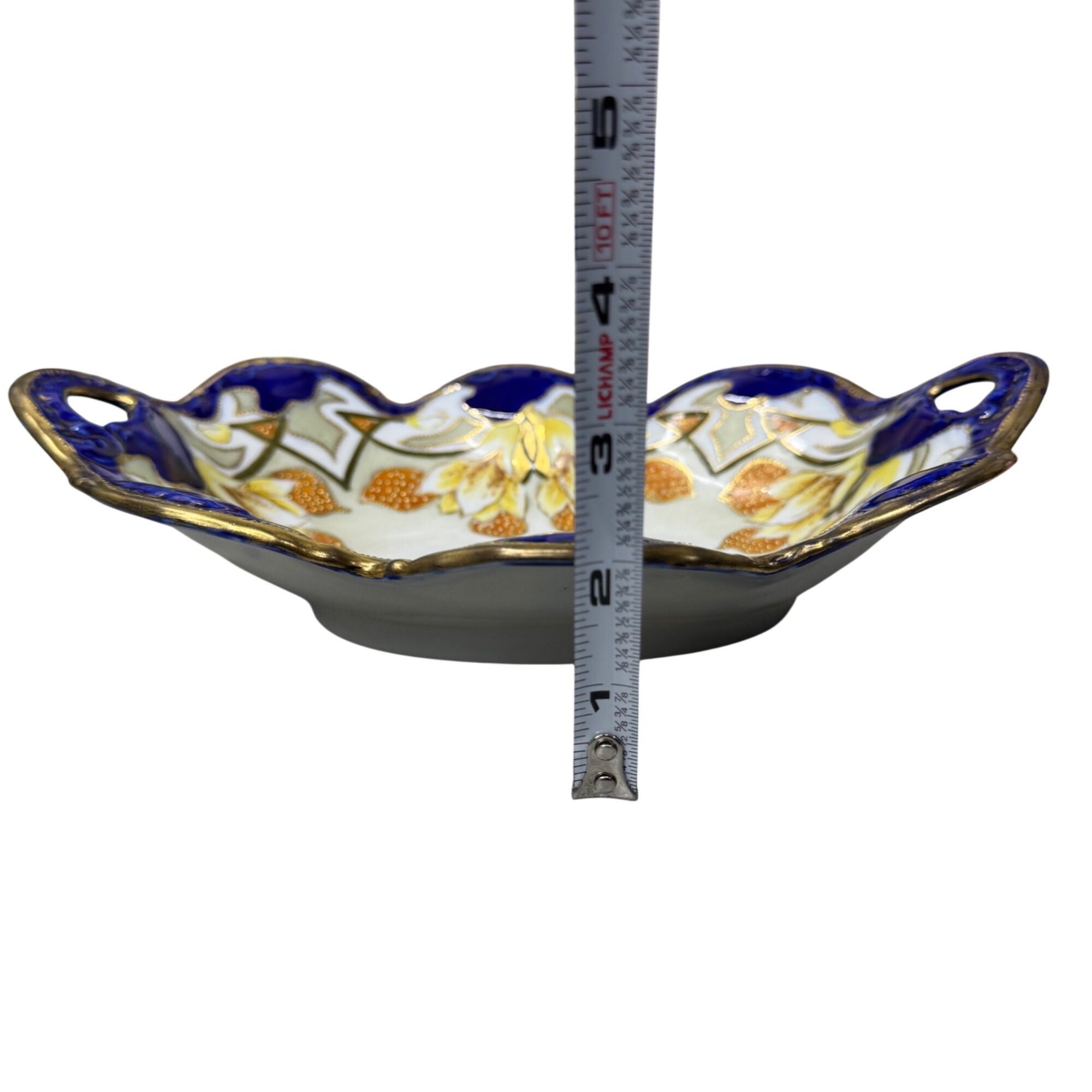 Vintage Imperial Nippon Porcelain Bowl Handles Cobalt Blue Gold Floral Gilt 10.5