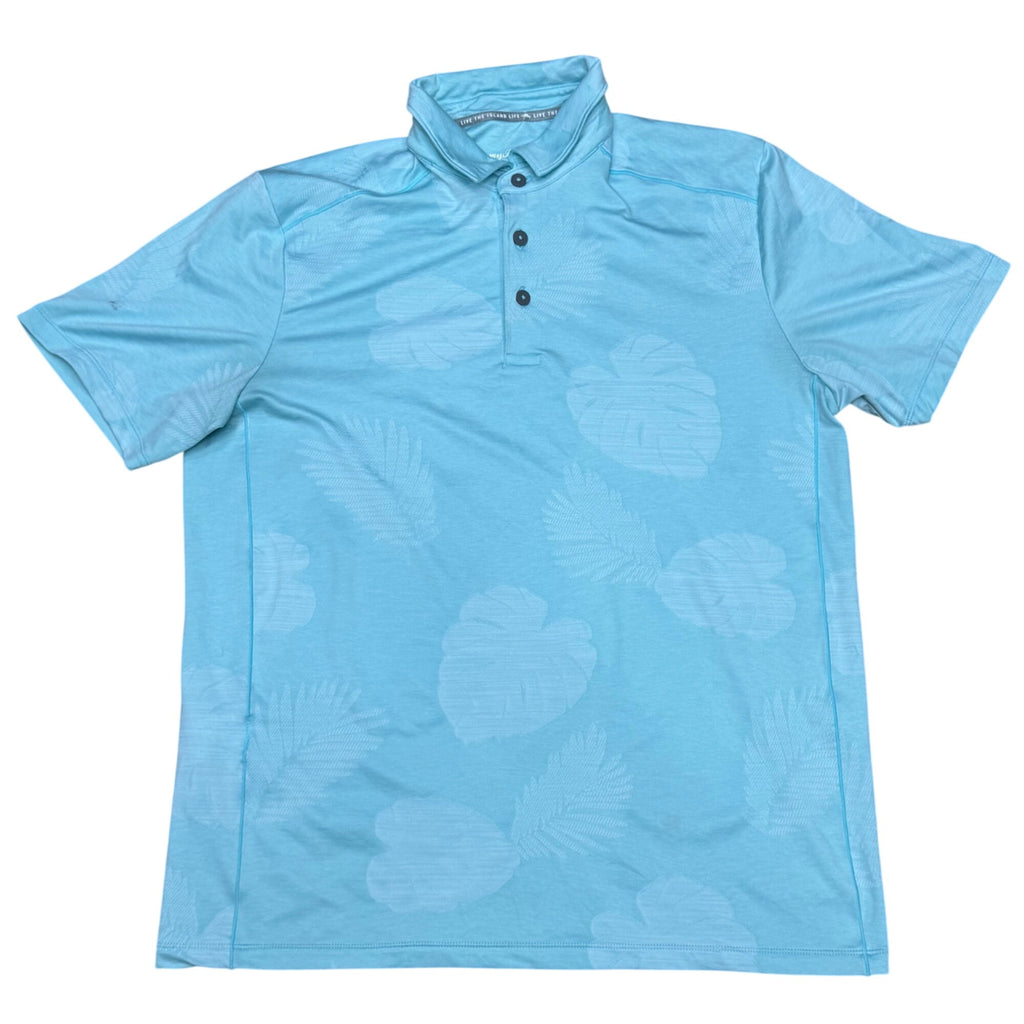 Tommy Bahama Delray Frond Polo Shirt Mens S Blue Tropical Palm Coast IslandZone