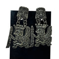 Peruvian Tribal Warrior Dangle Earrings 925 2" Sterling Silver Aztec Statement