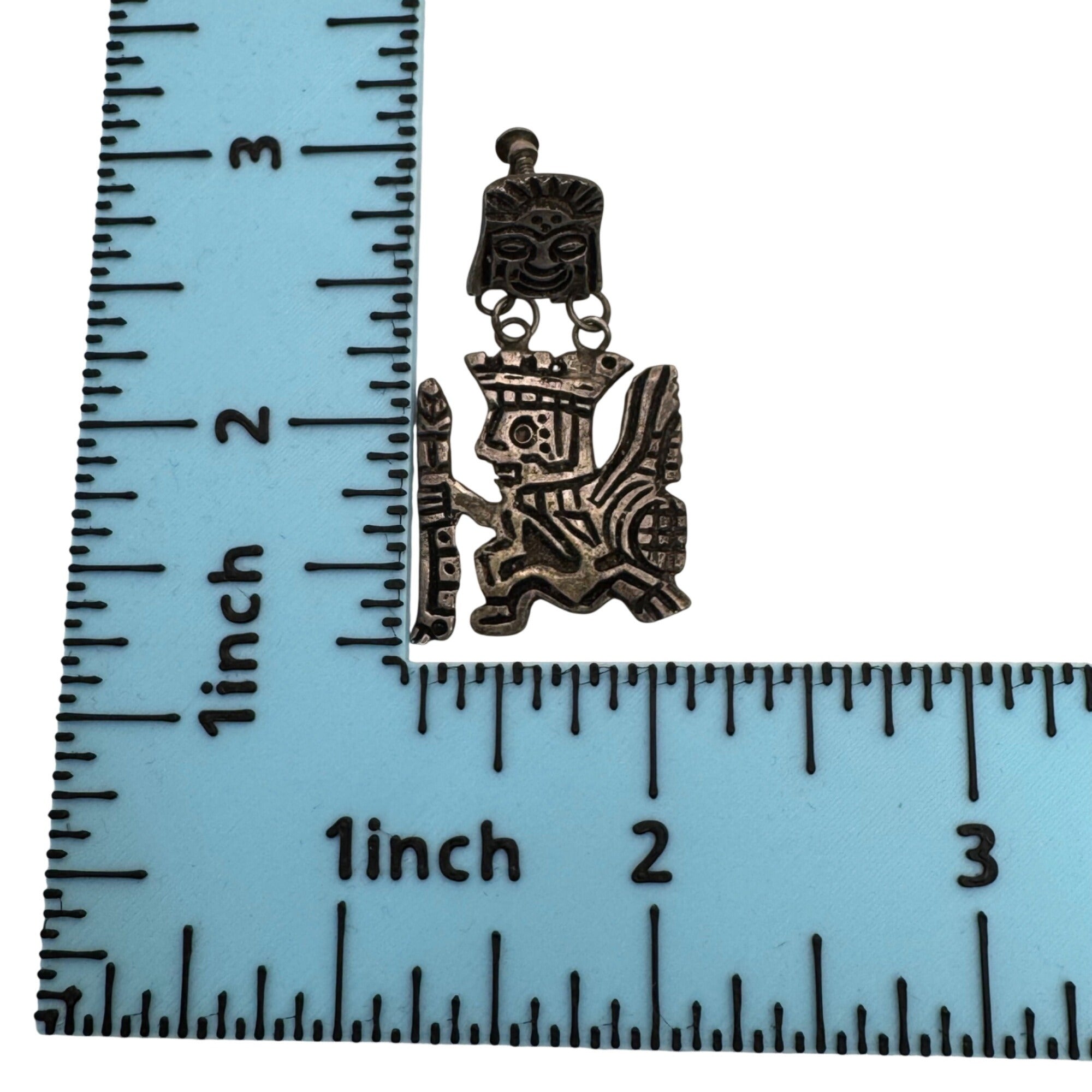 Peruvian Tribal Warrior Dangle Earrings 925 2" Sterling Silver Aztec Statement