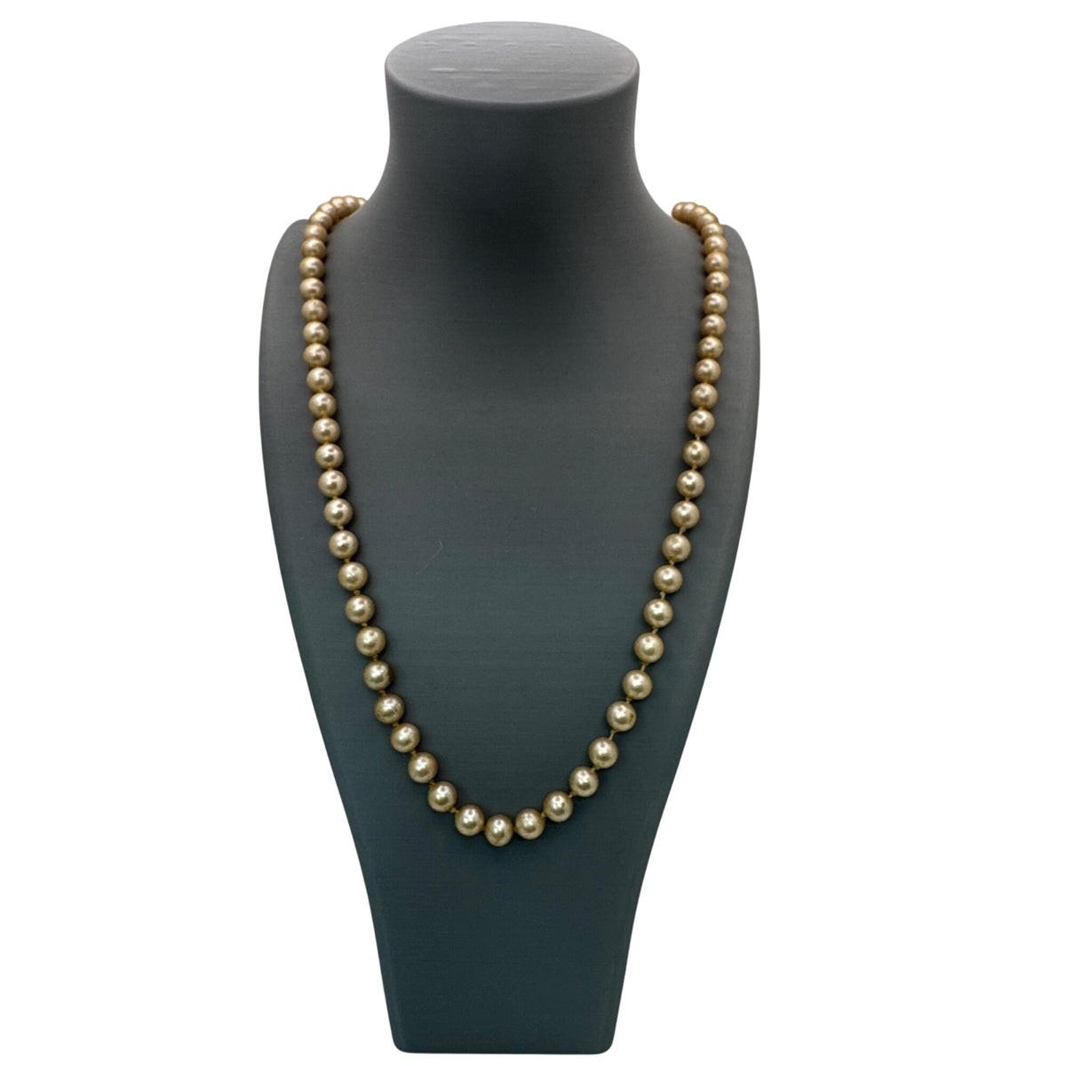 30" Long Double Knotted Silver Clasp Vintage Classic Gold Pearl Beaded Necklace