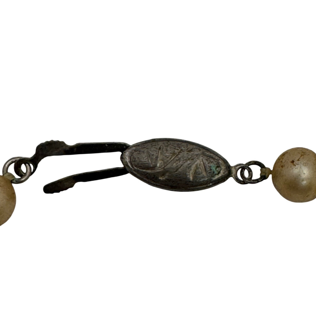 30" Long Double Knotted Silver Clasp Vintage Classic Gold Pearl Beaded Necklace