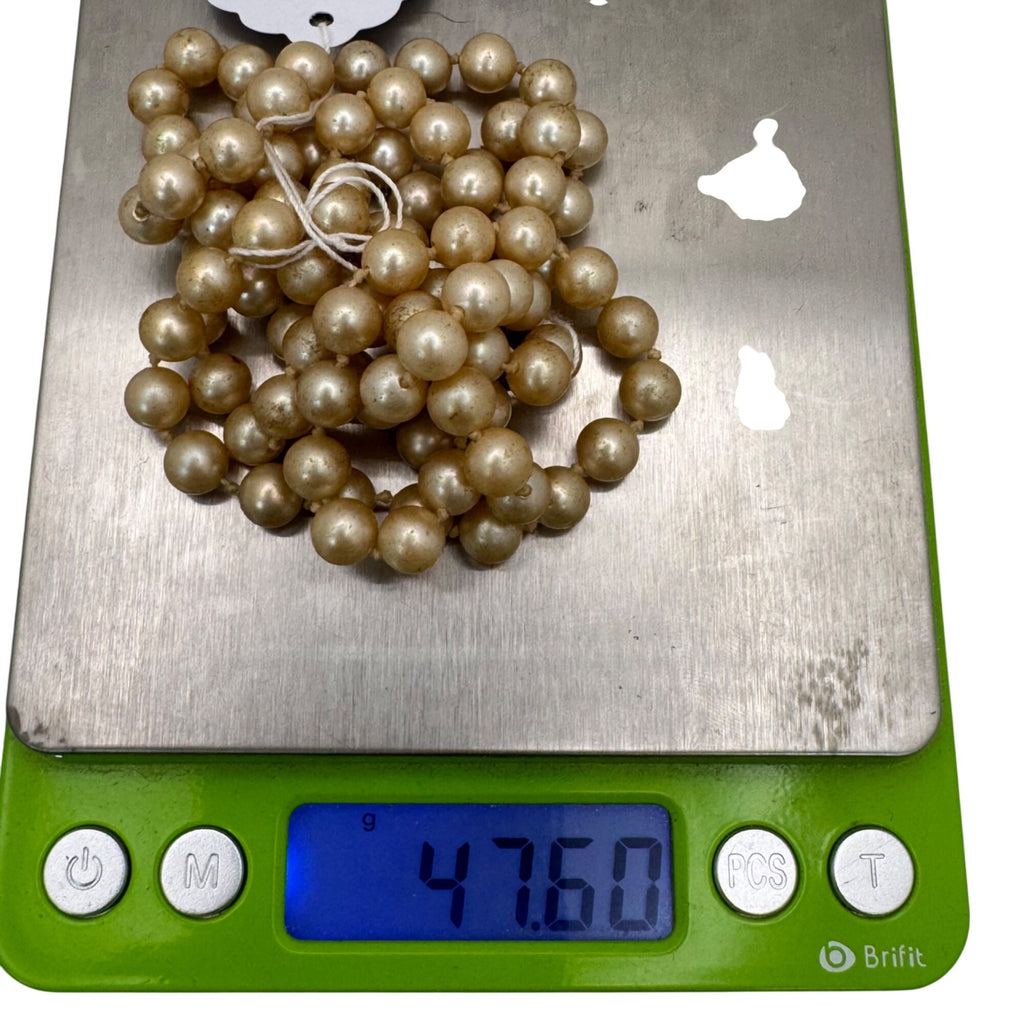 30" Long Double Knotted Silver Clasp Vintage Classic Gold Pearl Beaded Necklace