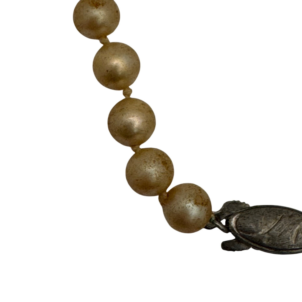 30" Long Double Knotted Silver Clasp Vintage Classic Gold Pearl Beaded Necklace