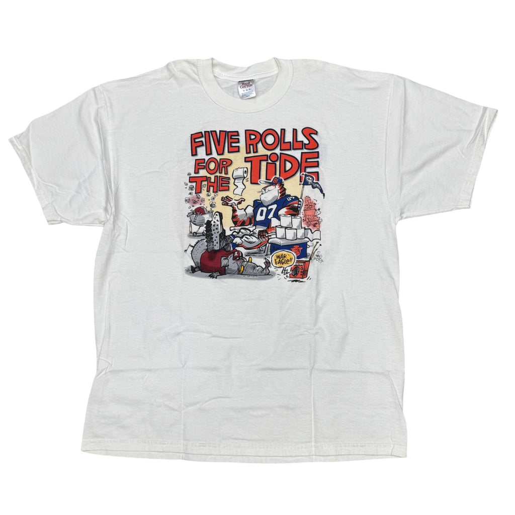 2007 Auburn Vs Alabama Tiger Rag T-shirt Mens Size XL Five Rolls For The Tide