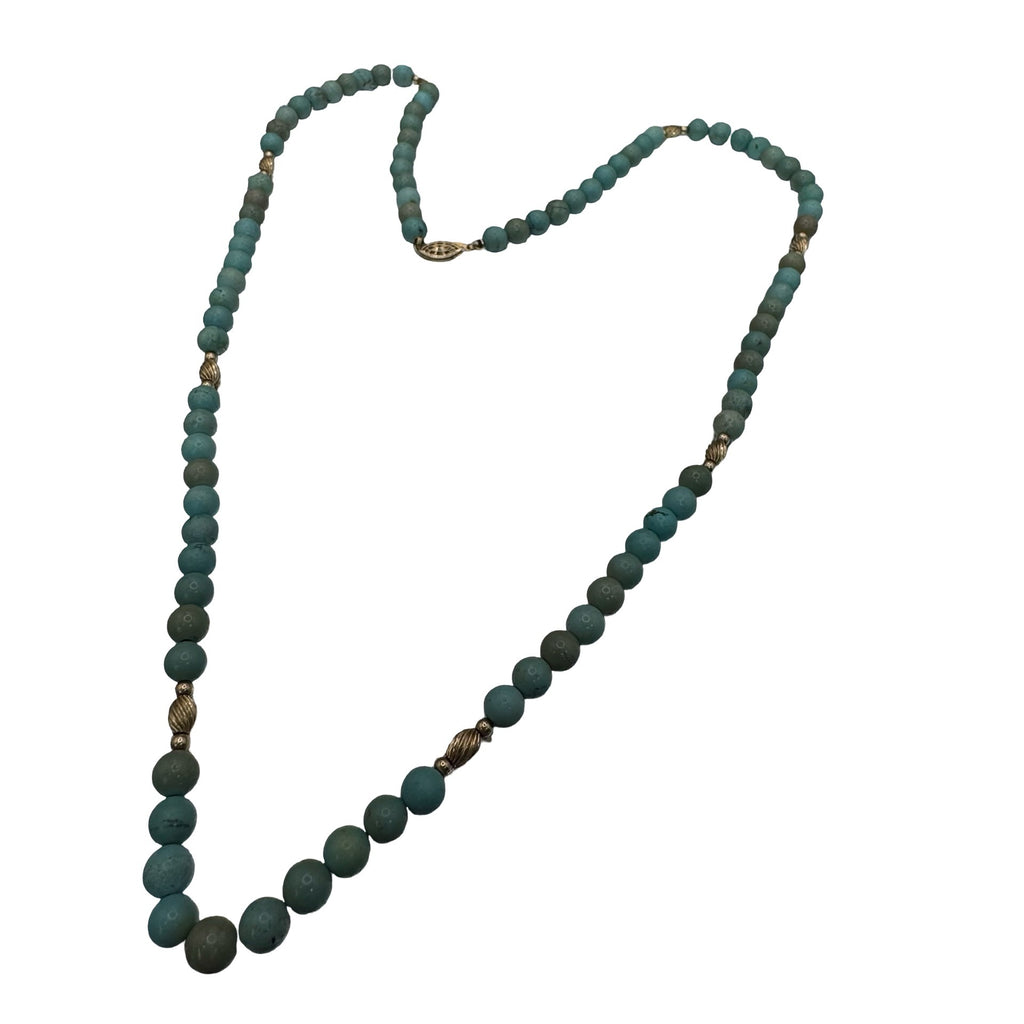 Amazonite Beaded Necklace Turquoise Color Beaded 14k Gold Accents & Clasp 30"