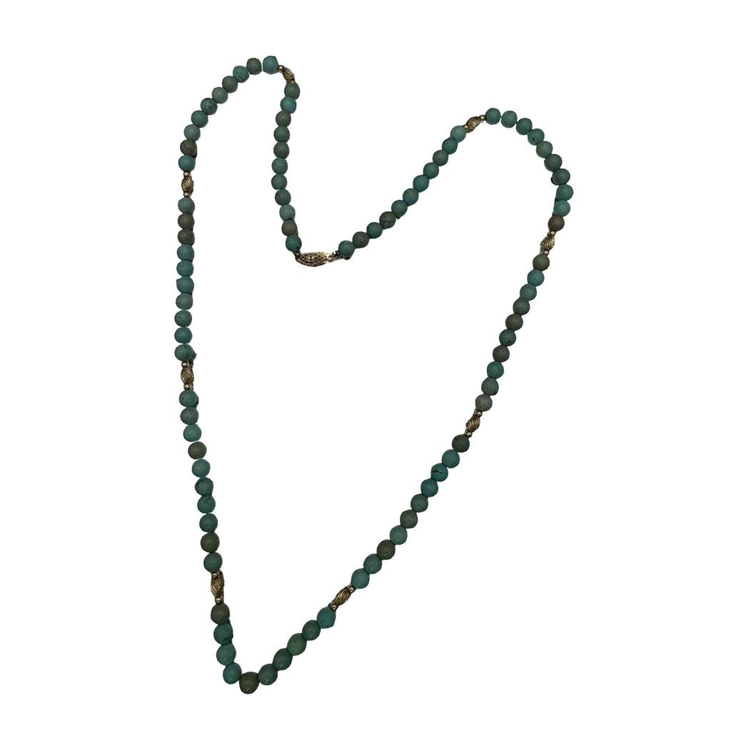 Amazonite Beaded Necklace Turquoise Color Beaded 14k Gold Accents & Clasp 30"