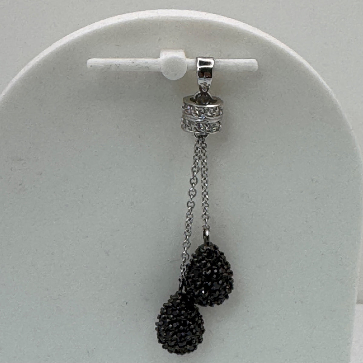 FAS Cluster Dangle Drop Sterling Silver Pendant Marcasite Rhinestones Black Bead