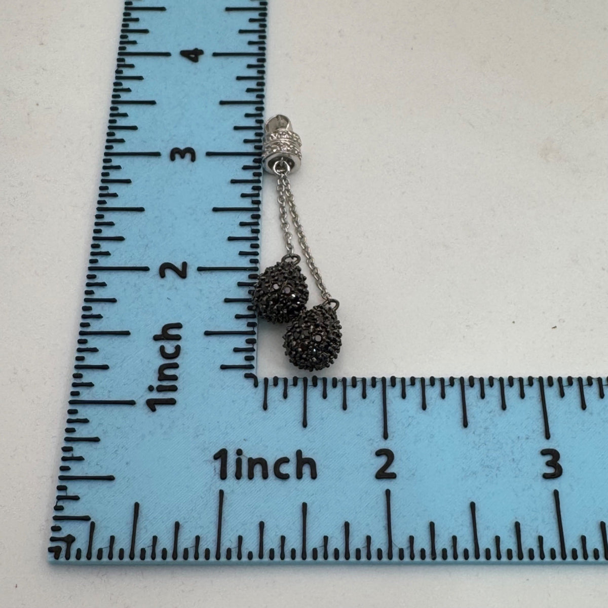FAS Cluster Dangle Drop Sterling Silver Pendant Marcasite Rhinestones Black Bead
