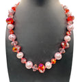 Vintage Pink Faux Pearl & Red AB Beaded Necklace Sterling Silver Clasp 20" Bling