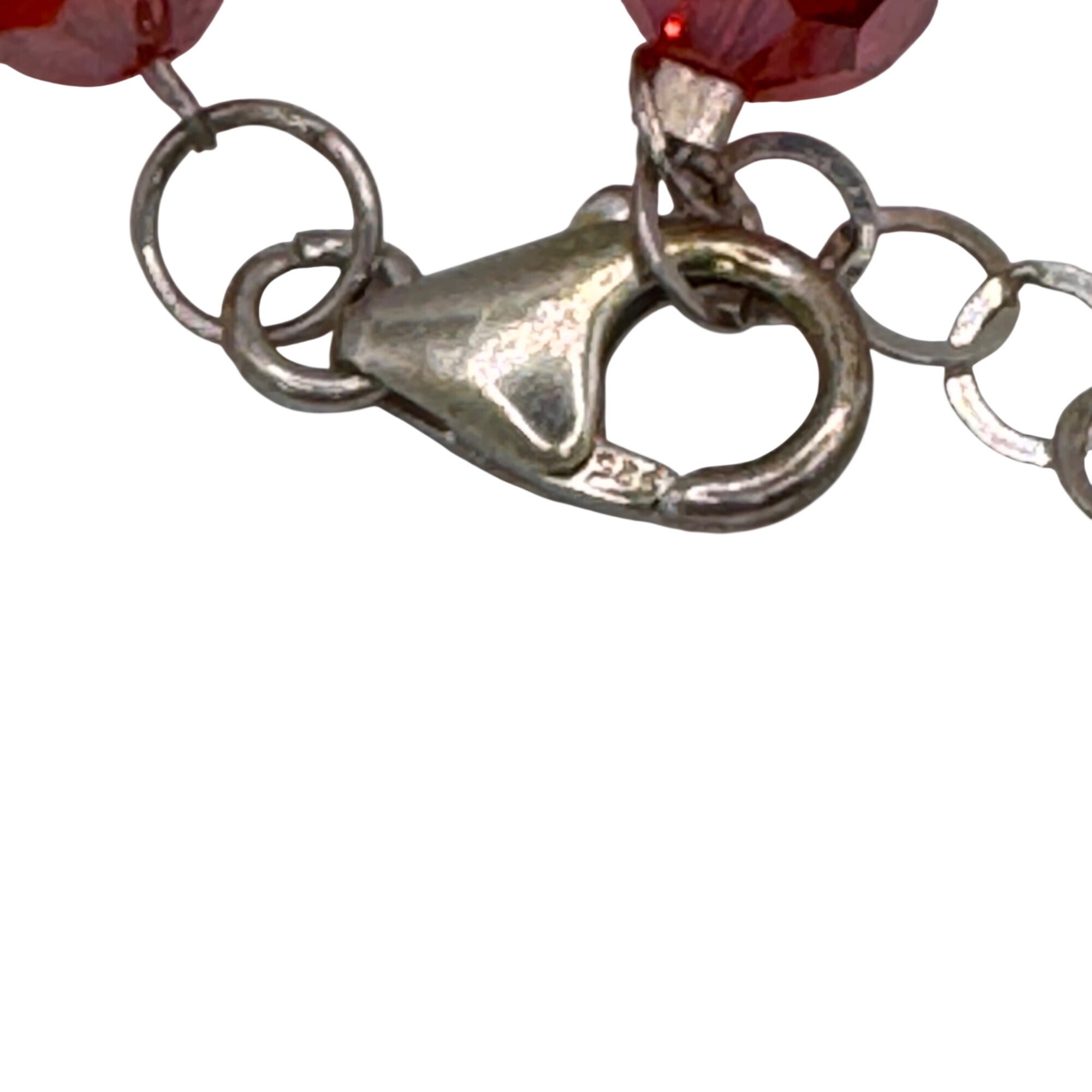 Vintage Pink Faux Pearl & Red AB Beaded Necklace Sterling Silver Clasp 20" Bling
