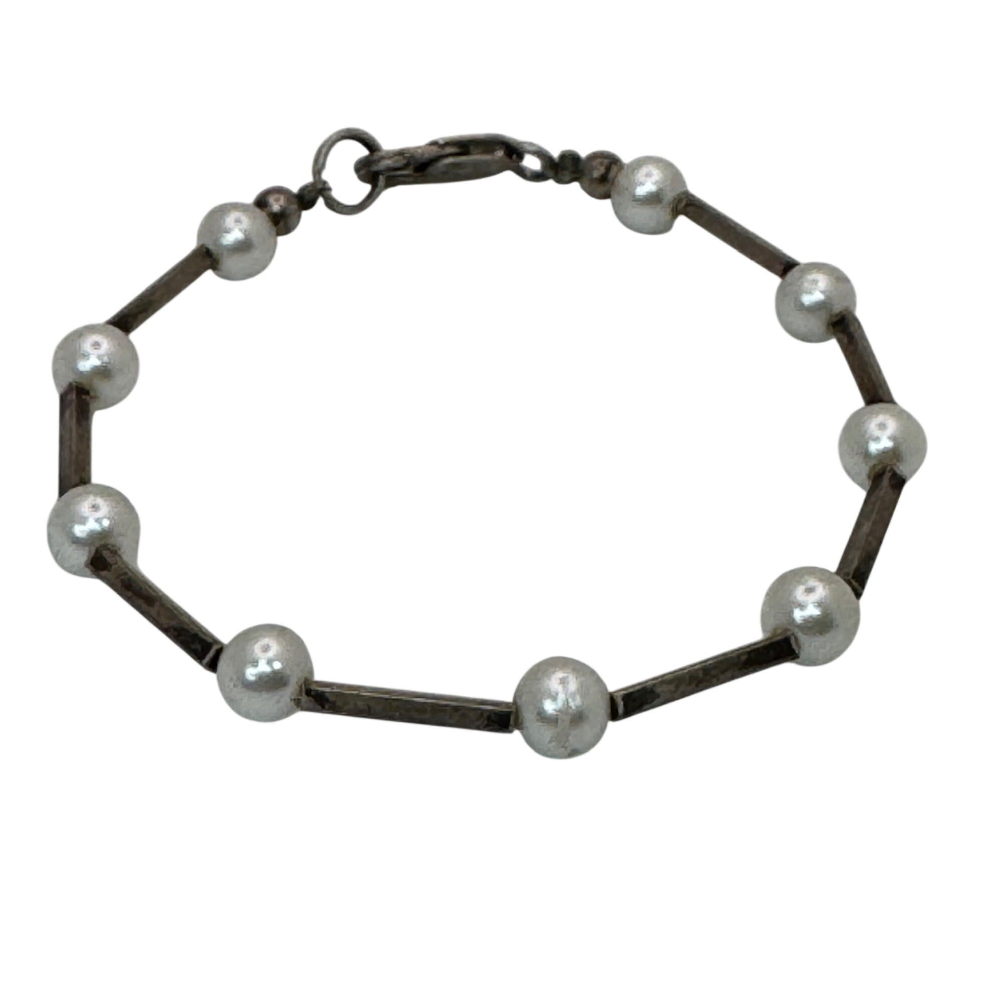 Vintage Sterling Silver Bracelet Freshwater Pearls Bar Links Lobster Clasp 6.5"