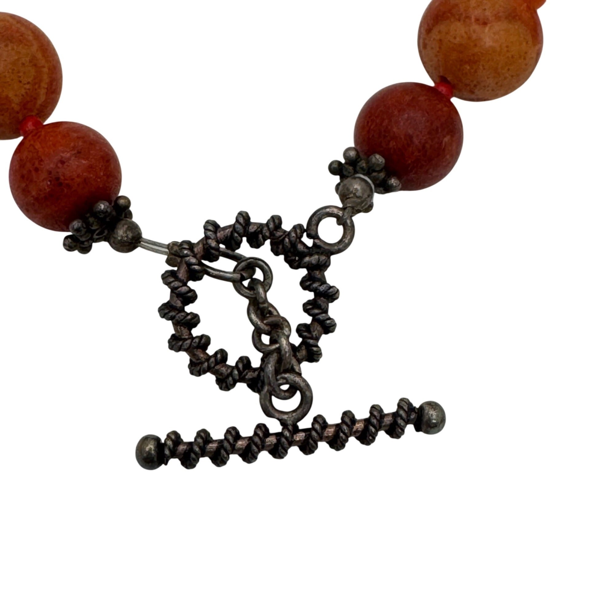 Vintage Chunky Coral Beaded Necklace Silver Plated Accents 28" Statement Jewelry