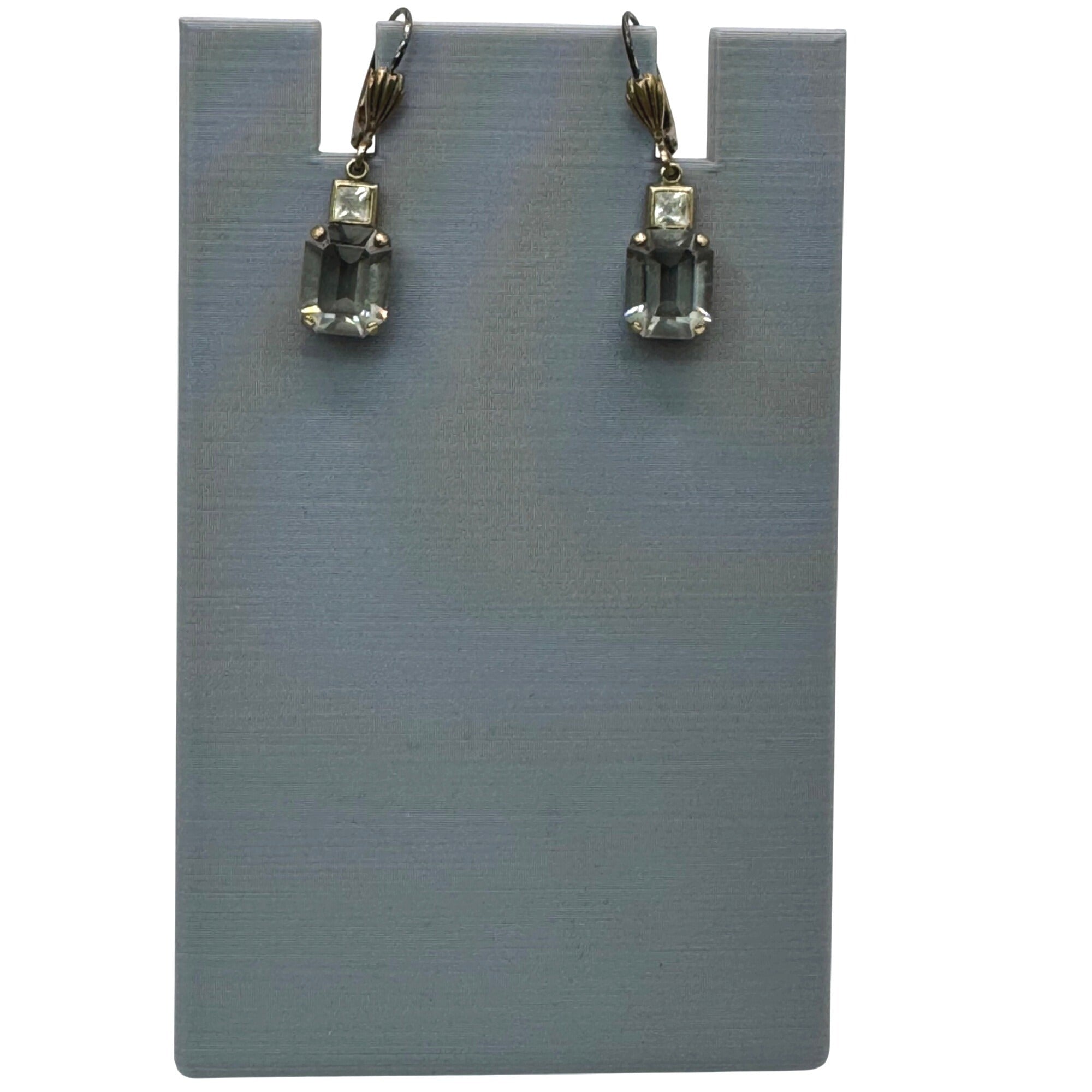 Vintage "Black Diamond" Gold Tone Leverback Drop Earrings Emerald Cut Estate