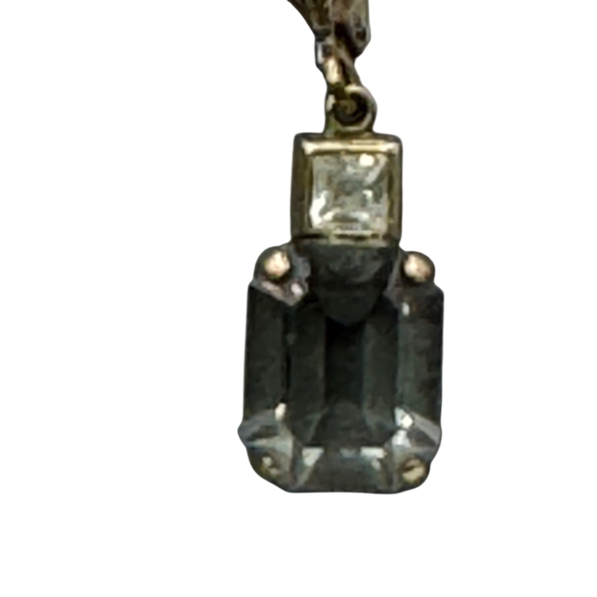 Vintage "Black Diamond" Gold Tone Leverback Drop Earrings Emerald Cut Estate