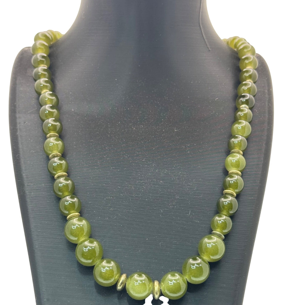 Chinese Peking Glass Jade Green Beaded Necklace 28" Vintage Boho Statement 80g