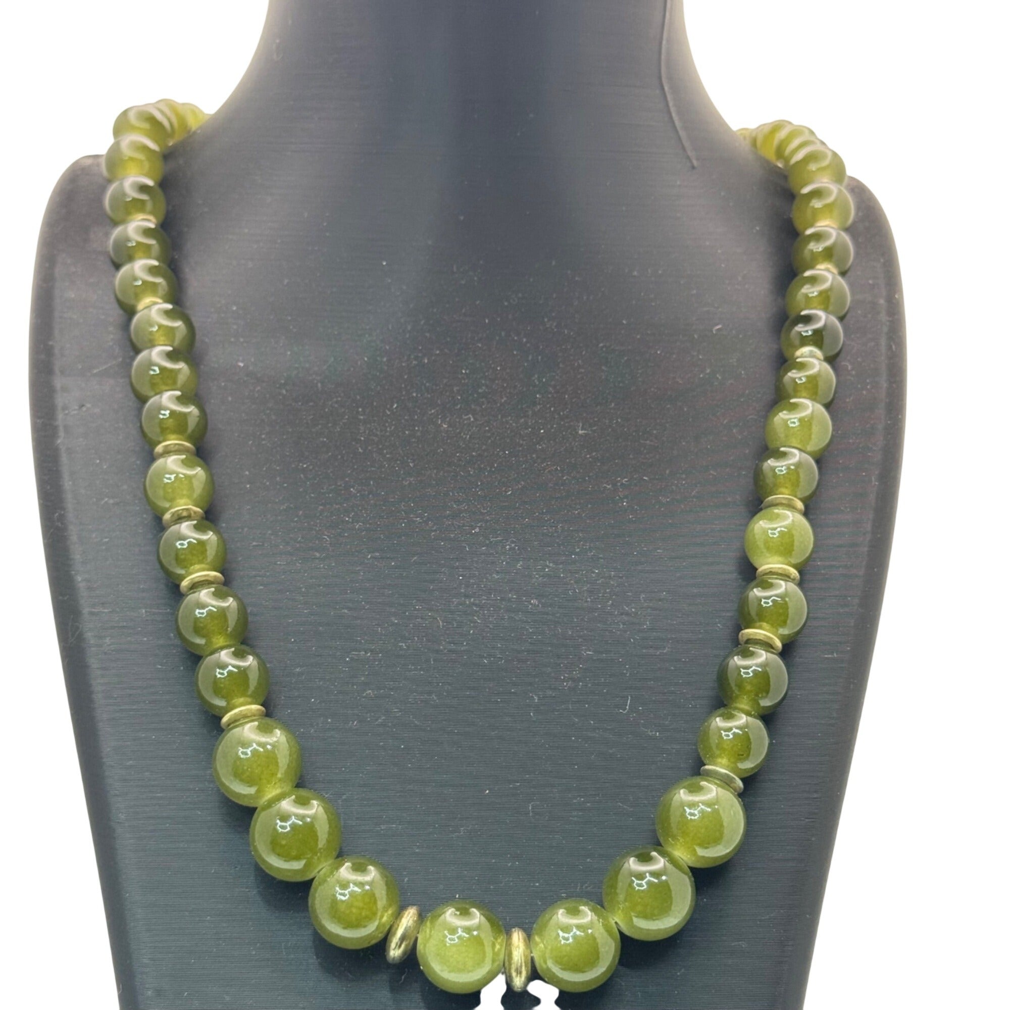 Chinese Peking Glass Jade Green Beaded Necklace 28" Vintage Boho Statement 80g