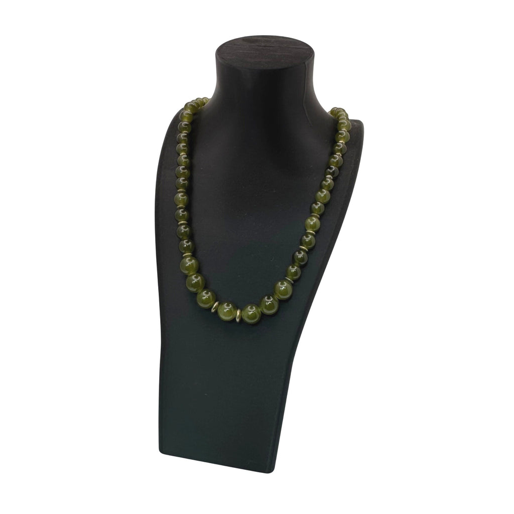 Chinese Peking Glass Jade Green Beaded Necklace 28" Vintage Boho Statement 80g