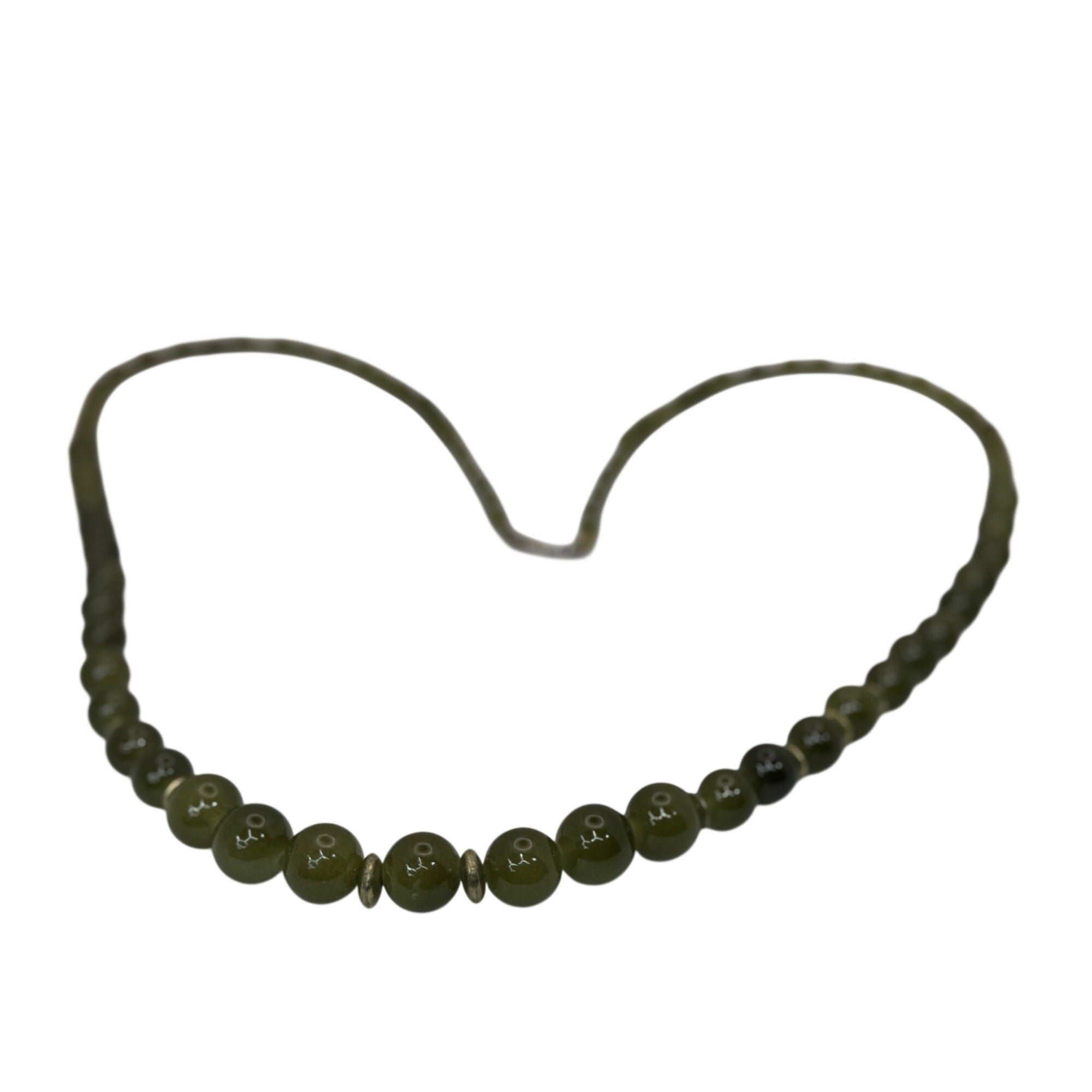 Chinese Peking Glass Jade Green Beaded Necklace 28" Vintage Boho Statement 80g