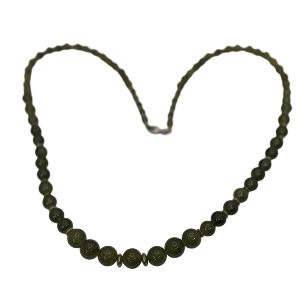 Chinese Peking Glass Jade Green Beaded Necklace 28" Vintage Boho Statement 80g