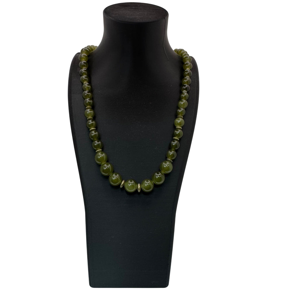 Chinese Peking Glass Jade Green Beaded Necklace 28" Vintage Boho Statement 80g