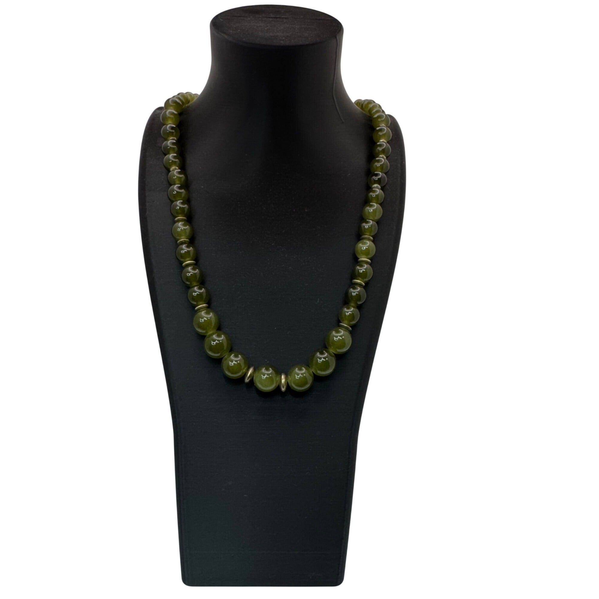 Chinese Peking Glass Jade Green Beaded Necklace 28" Vintage Boho Statement 80g