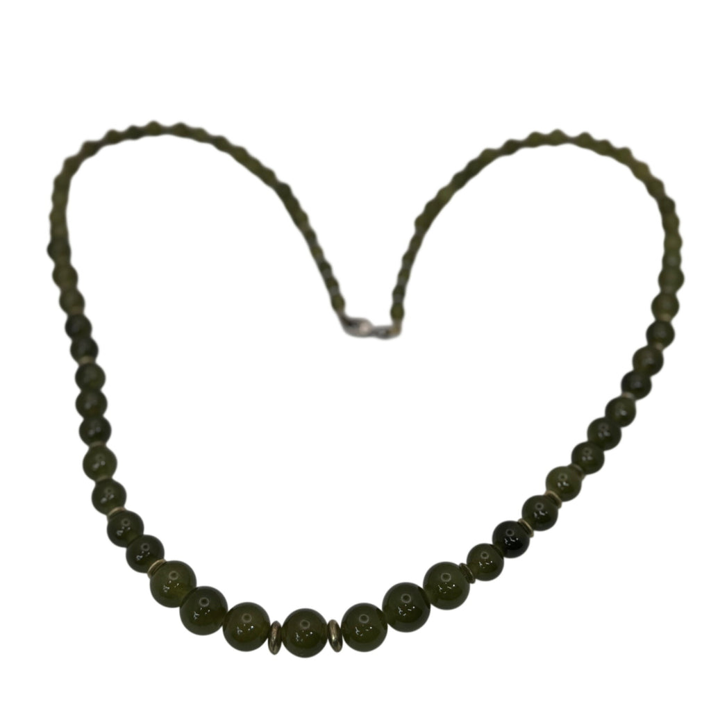 Chinese Peking Glass Jade Green Beaded Necklace 28" Vintage Boho Statement 80g